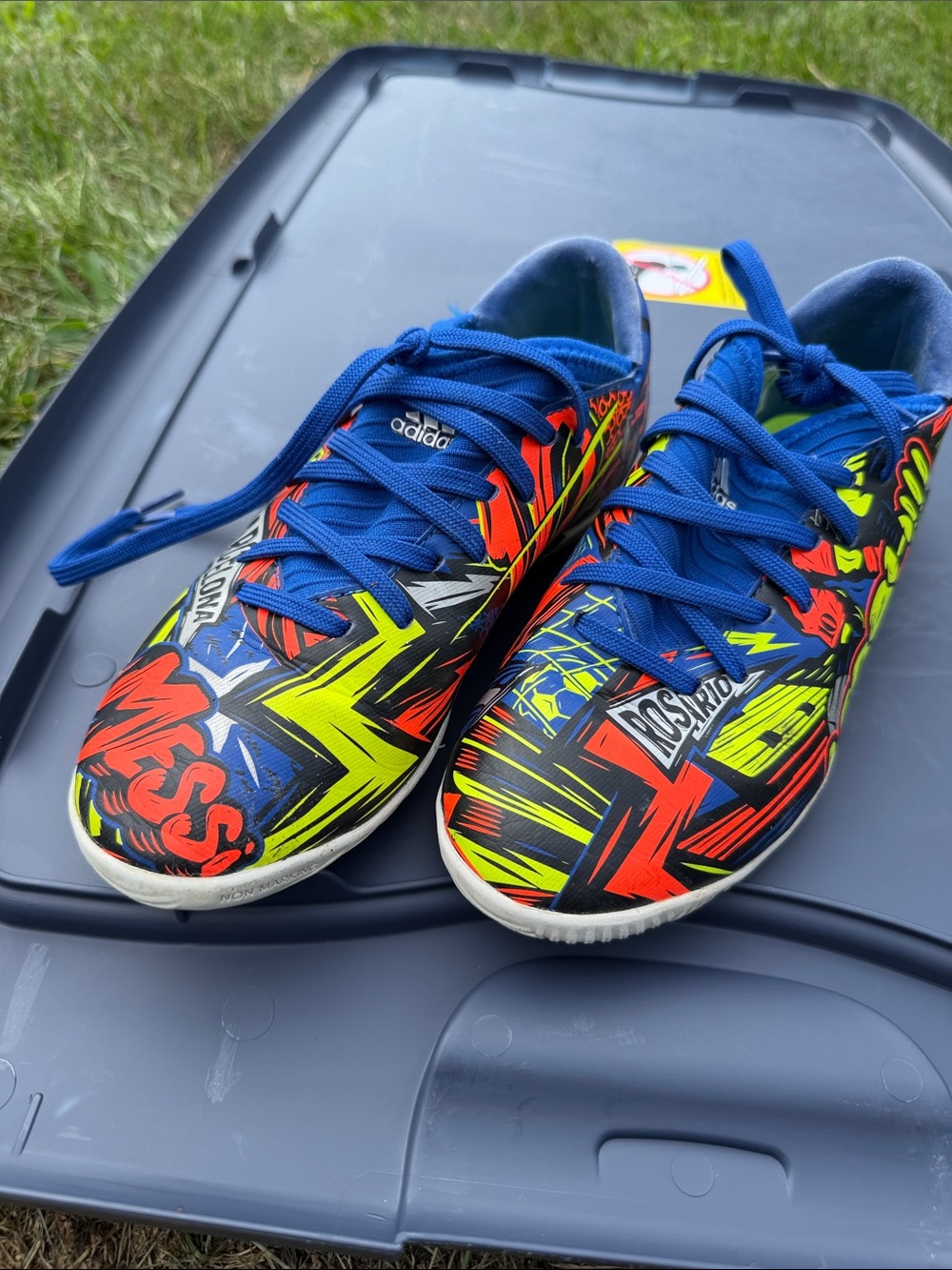 adidas Kids Blue Neon Graphic Indoor Soccer Cleats